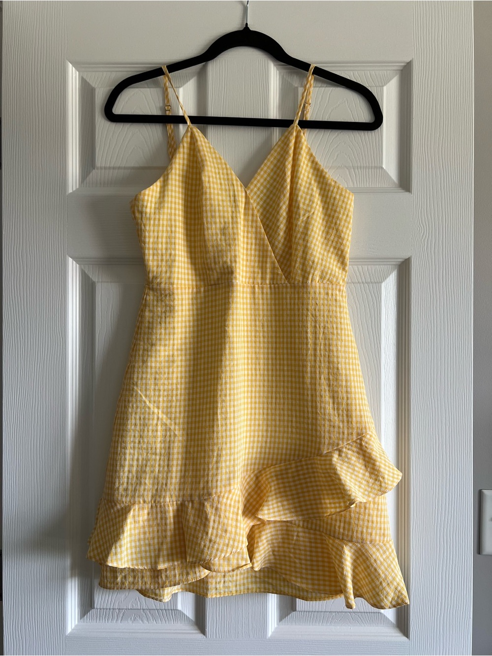 Altar'd State Yellow Gingham Ruffle Mini Dress